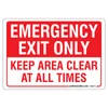 Emergency Exit Only – Keep Area Clear At All Times Sticker in bold red lettering for fire safety compliance