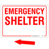 Emergency Shelter sticker with separate red arrow for directional guidance