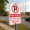 FR-1 fire route sign installed on a rigid metal sign post