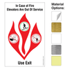 In Case of Fire Elevators Out of Service – Use Exit Sign with flame graphic and evacuation pictograms