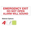 Emergency Exit Do Not Open signs and Stickers with Alarm Will Sound message in red text