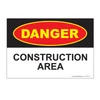 Danger Construction Area Sign in vinyl sticker and plastic options