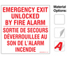 Emergency Exit Unlocked By Fire Alarm Bilingual Signs