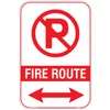 Reflective London Fire Route No Parking sign shown in left-arrow