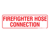 Red and white Firefighter Hose Connection vinyl sticker for identifying fire hose connection access points
