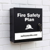 Matte Black Fire Safety Plan Box with Peel Region cam lock and reflective graphics mounted on a wall