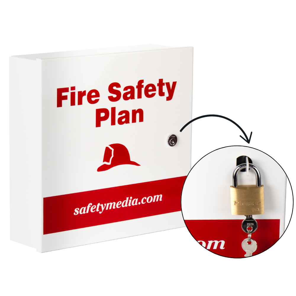 Key-to-Padlock Retrofit Kit for converting keyed fire safety or WHMIS boxes to padlock systems.