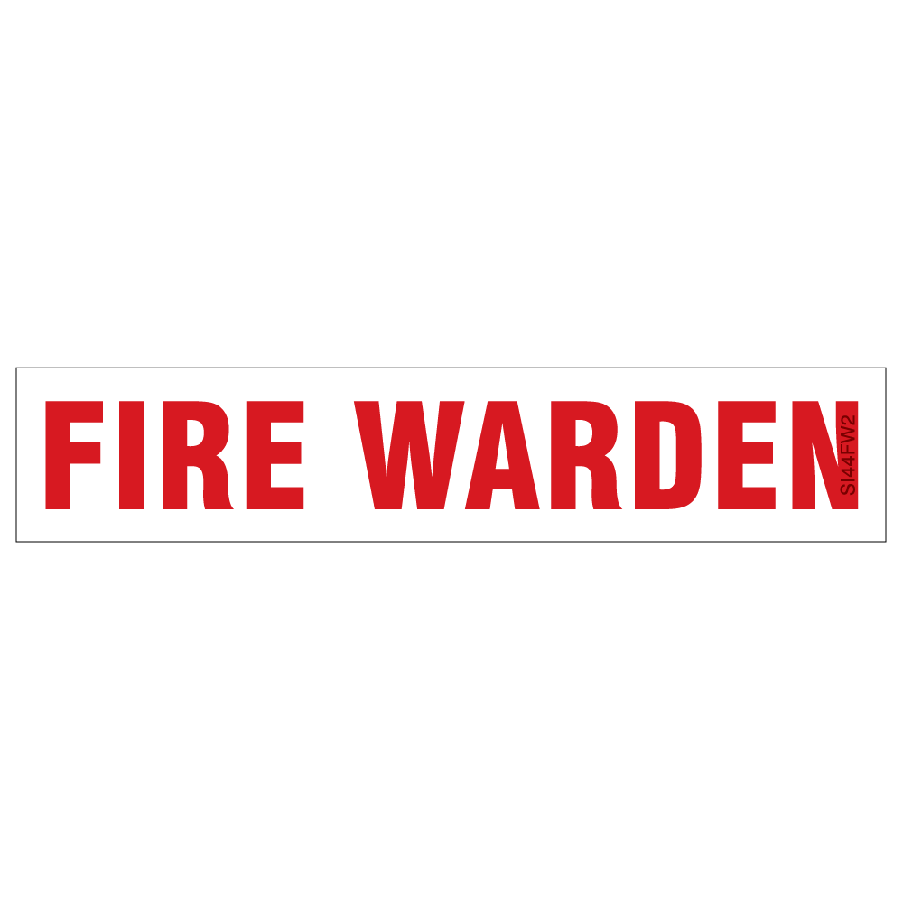 Rectangular red and white Fire Warden vinyl sticker for identification on documents and equipment