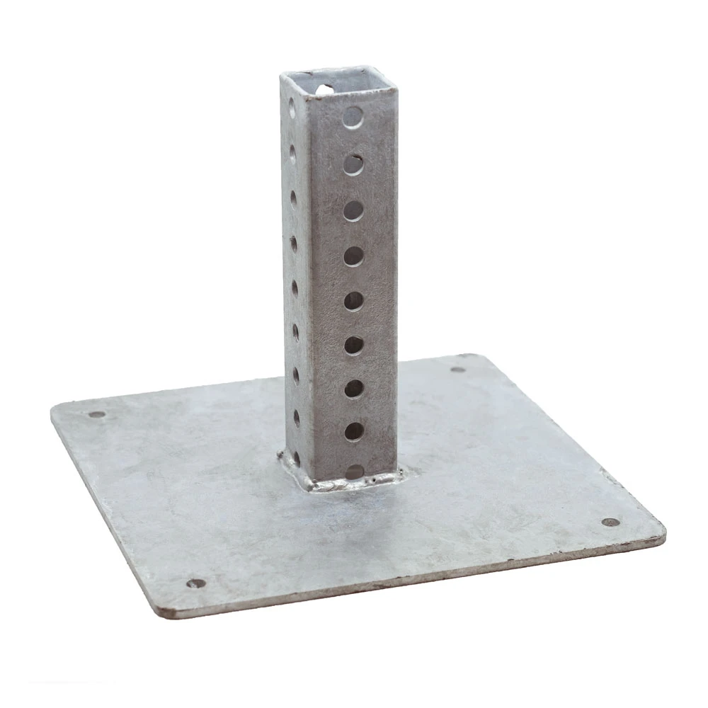 Metal sign post base for secure mounting on solid surfaces