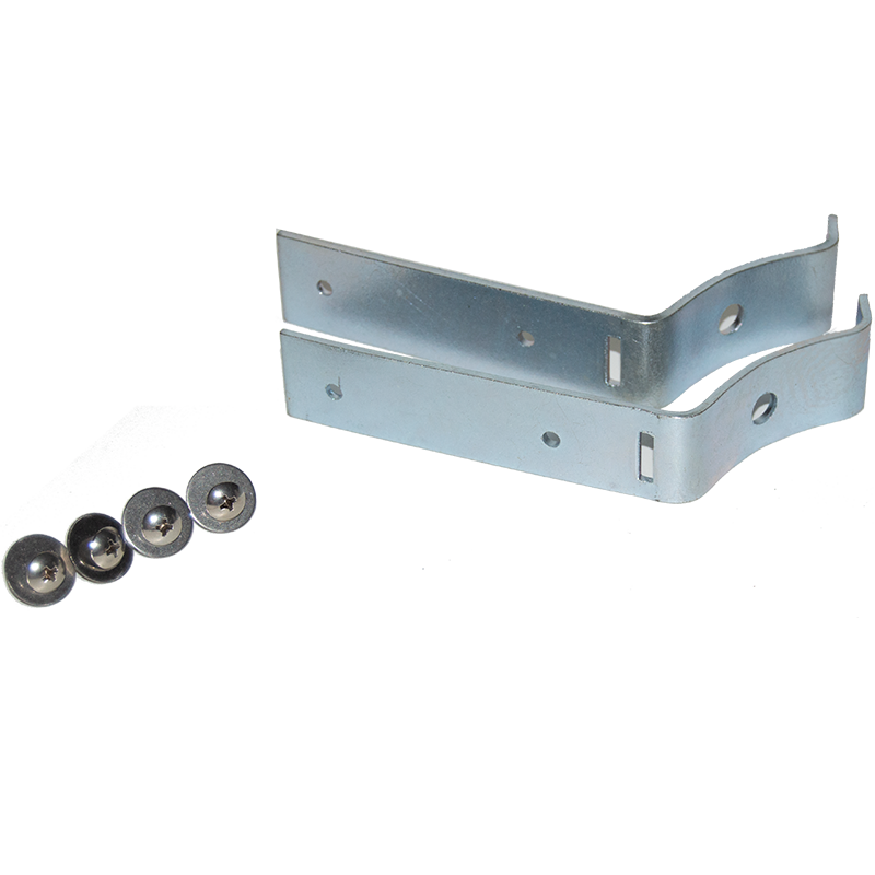 "L" shaped galvanized steel sign bracket with nuts and screws.
