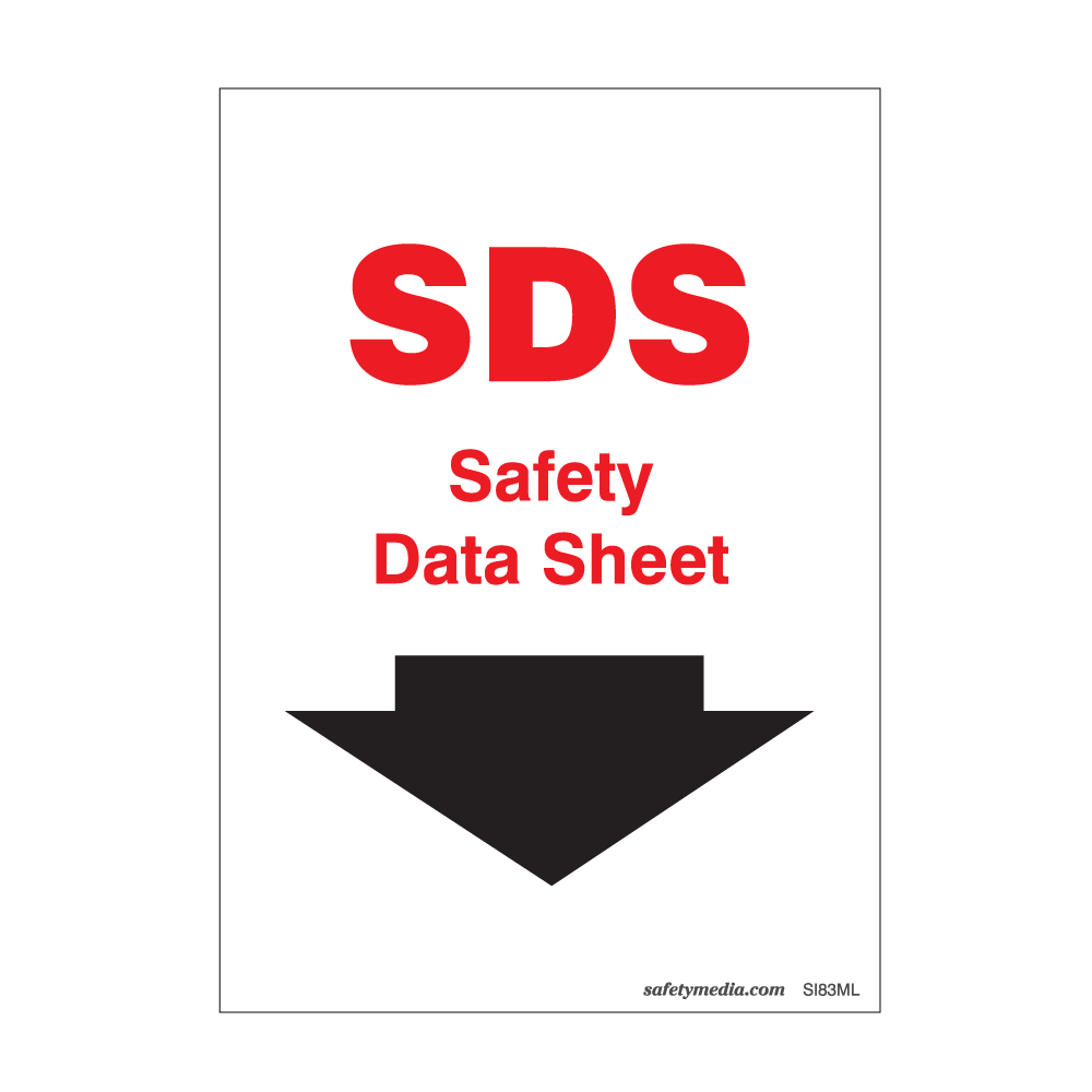 Safety Data Sheet Sticker with Arrow in durable self-adhesive vinyl for easy identification