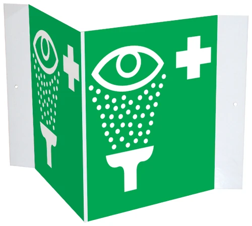 3D Eye Wash Station Plastic Sign with flush side panels for clear visibility of eyewash stations from multiple directions.