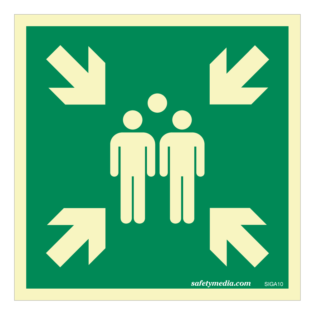 Glow-in-the-dark evacuation assembly point or muster station sign