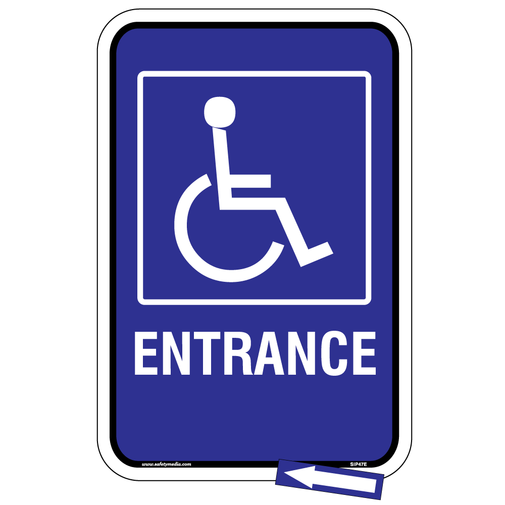 Wheelchair Accessible Entrance Sign indicating the way to an accessible building entrance.