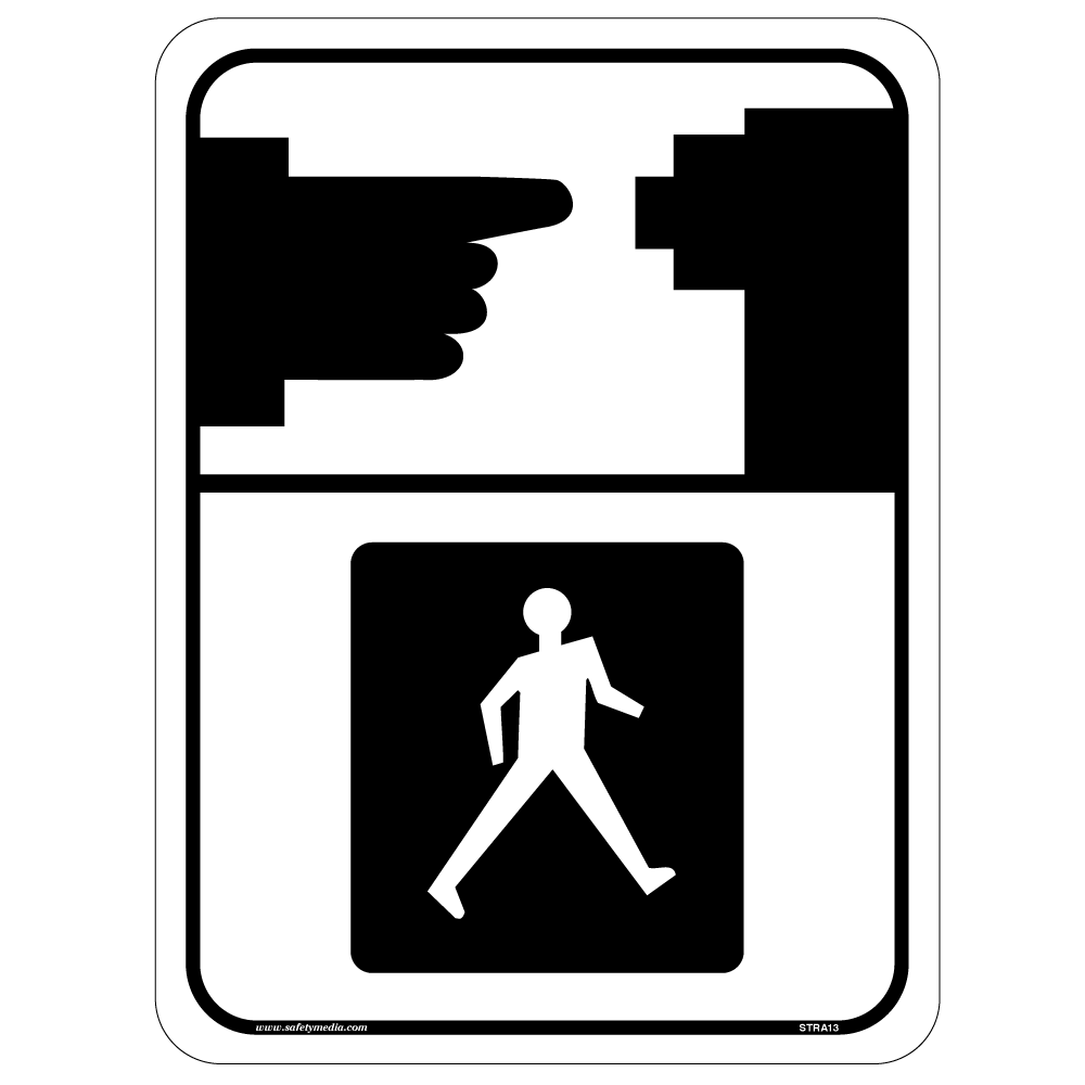 Pedestrian Sign Push the Button RA-13 informs pedestrians about the availability of push buttons for controlling signals at intersections.