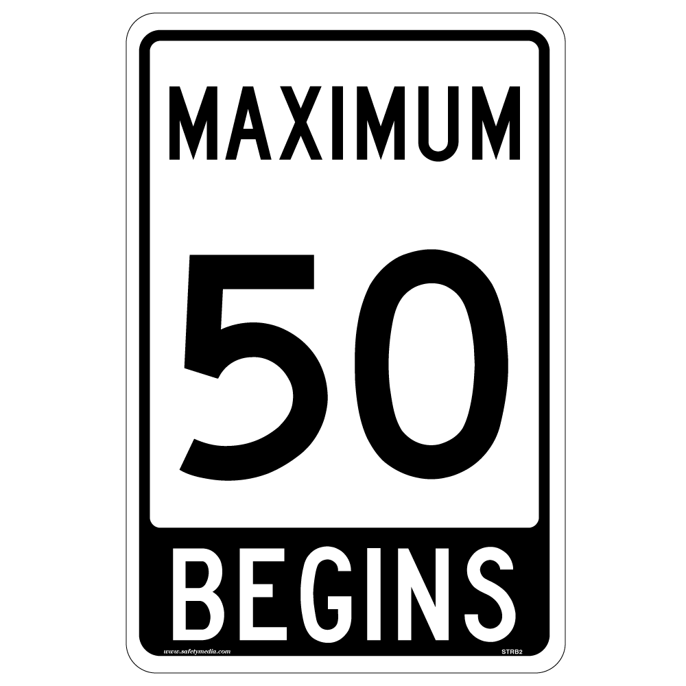 The Regulatory Maximum Speed Begins Sign RB-2 marks speed zone beginnings for informed
