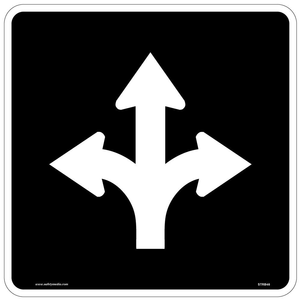 Regulatory All Movements Permitted Sign RB-46 marks a lane that allows left and right turns as well as straight-through movements.