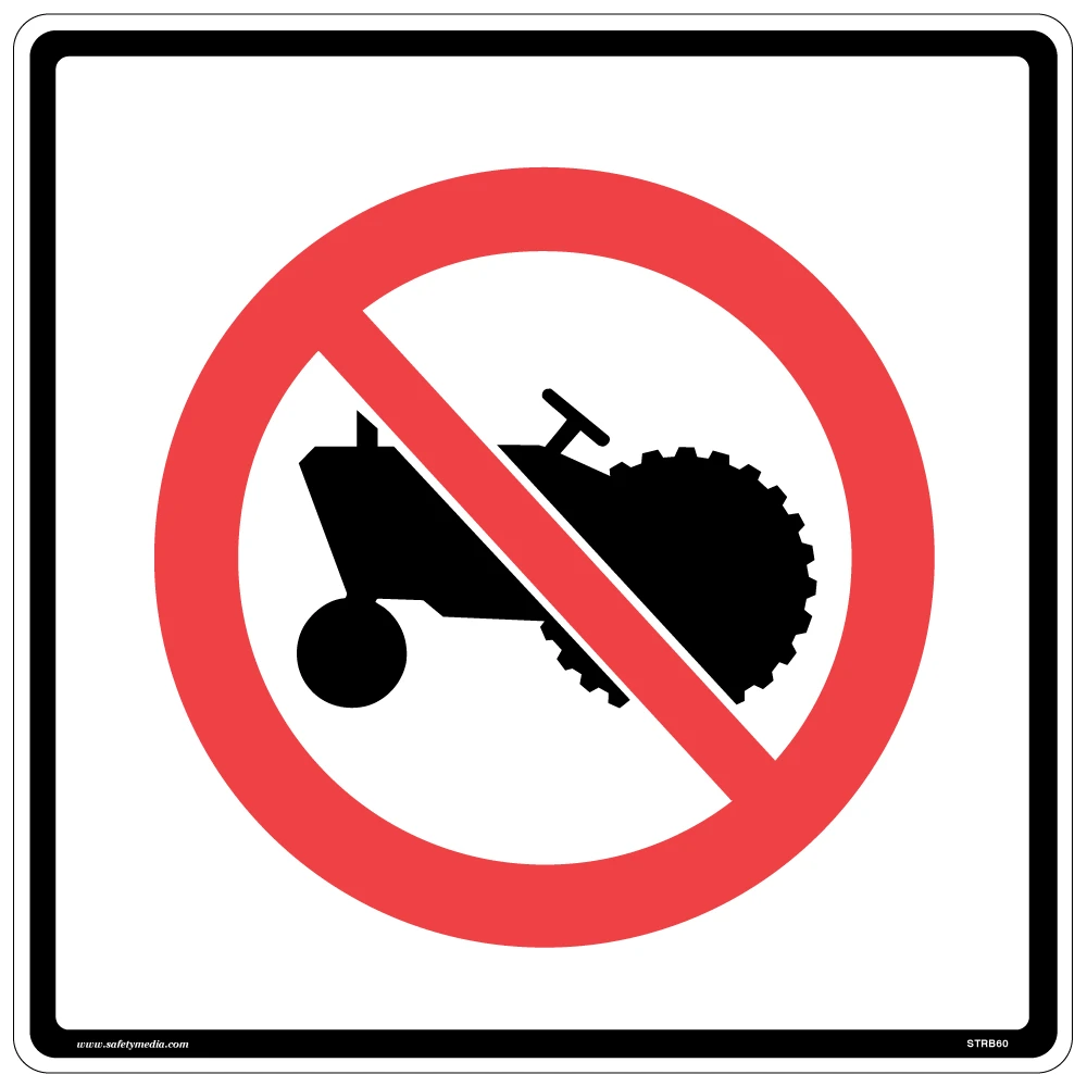 Regulatory No Tractors Sign RB-60 prohibits tractors and farm vehicles from certain roads