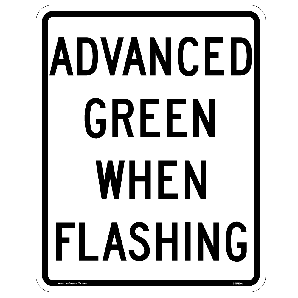 Advance Green When Flashing Symbol RB-80 alerts drivers to the presence of an advanced green phase in traffic signals.