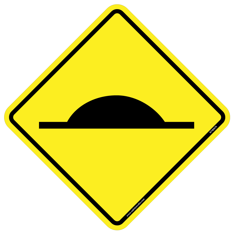 Regulatory Speed Hump Sign WA-74 indicates the presence of a speed hump to slow down vehicular traffic.