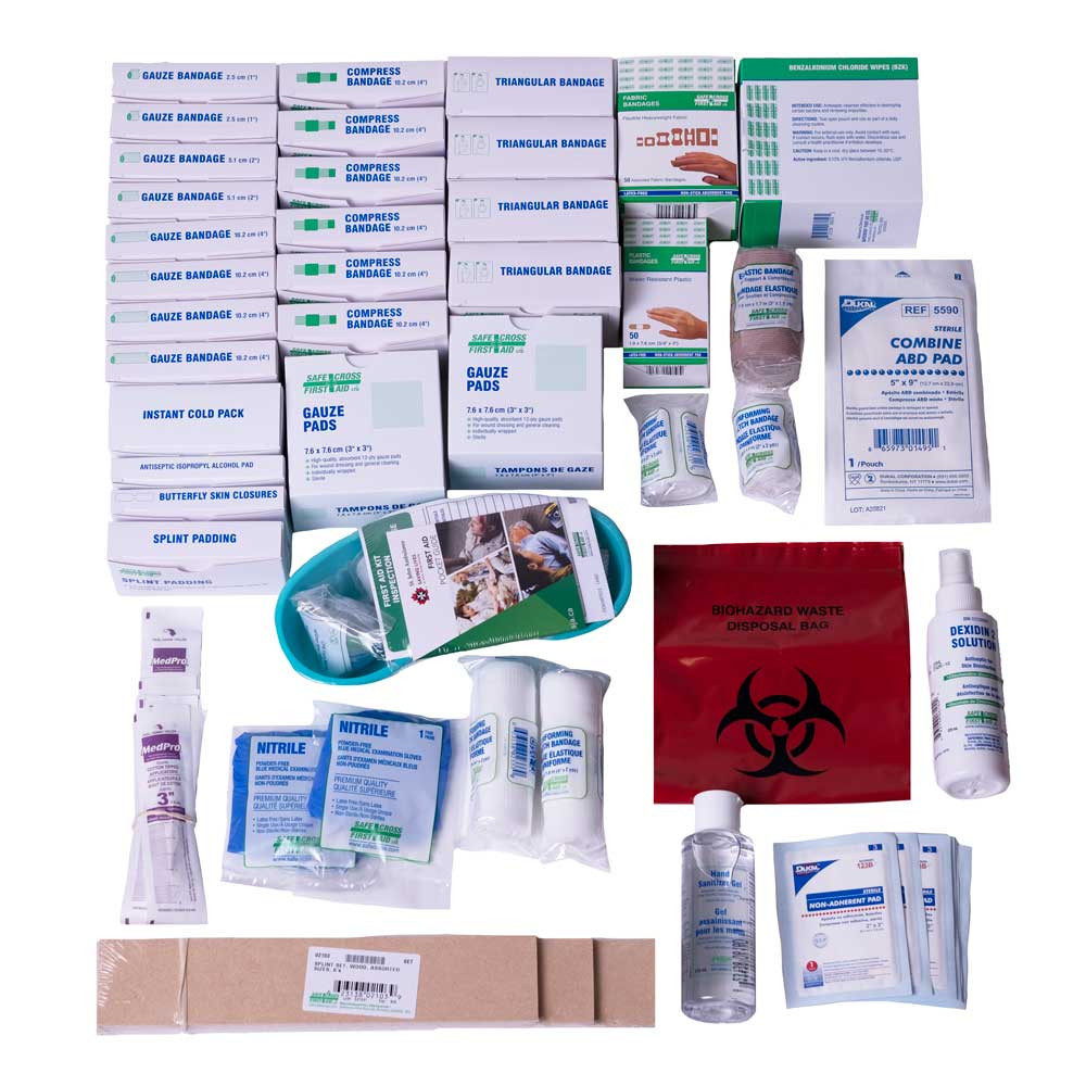 Ontario Section 10 first aid kit refill contents for workplaces with 16 to 199 employees with unitized workplace first aid supplies