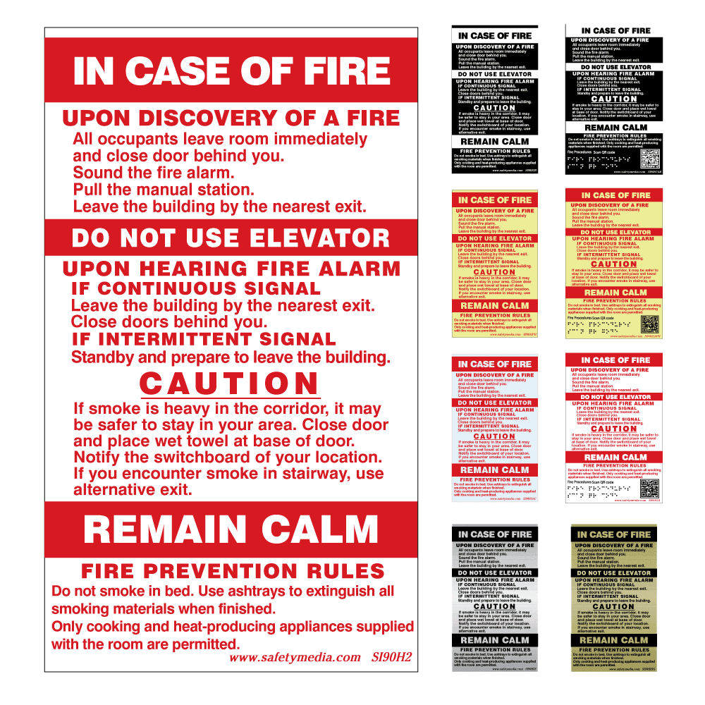 In Case of Fire Two Stage Hotel Alarm Signs