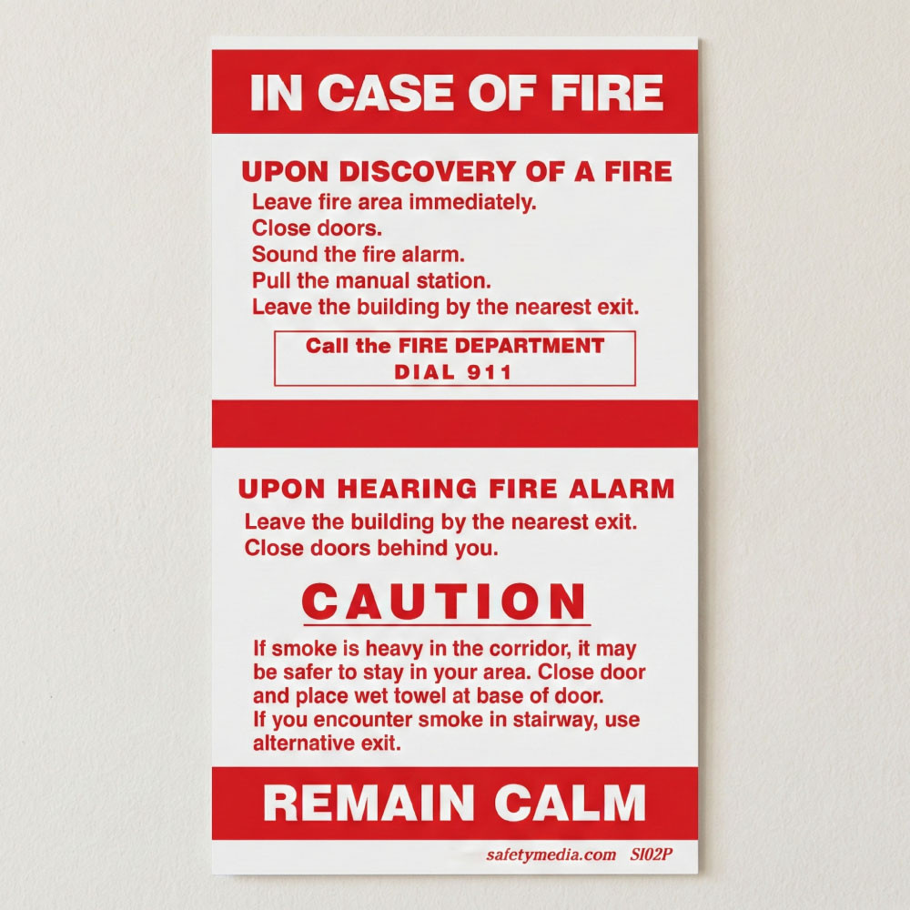 In Case of Fire Single Stage No Elevator Extended Caution Signs