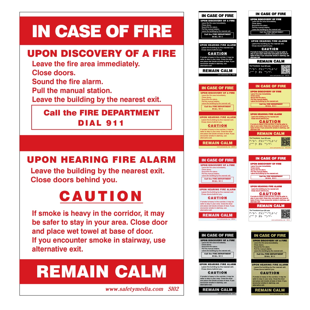 In Case of Fire Single Stage No Elevator Extended Caution Signs