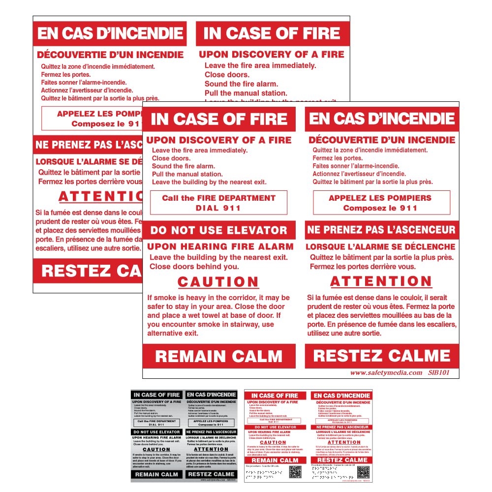 Bilingual In Case of Fire Single Stage Elevator Extended Caution Signs