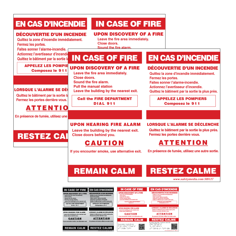 Bilingual In Case of Fire Single Stage No Elevator Alternativeernative Exit Signs