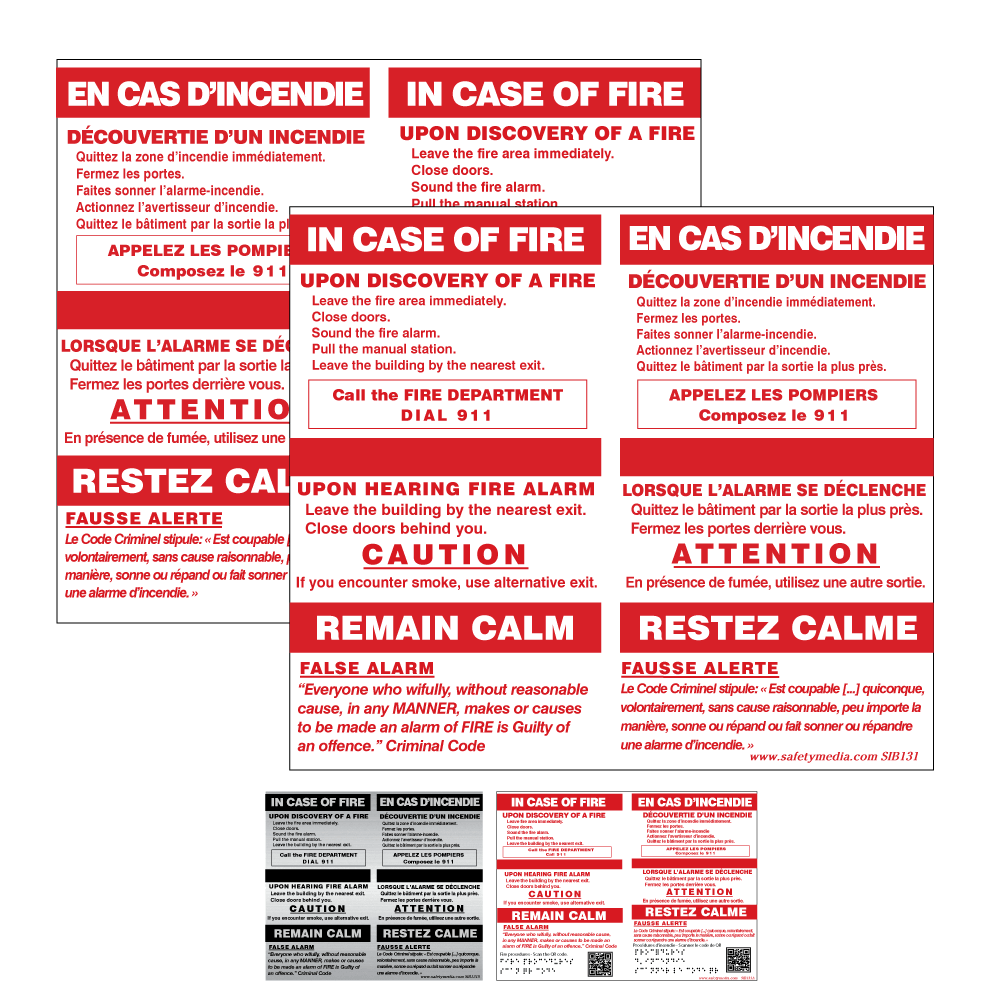 Bilingual In Case of Fire Single Stage No Elevator false Alarm Sign