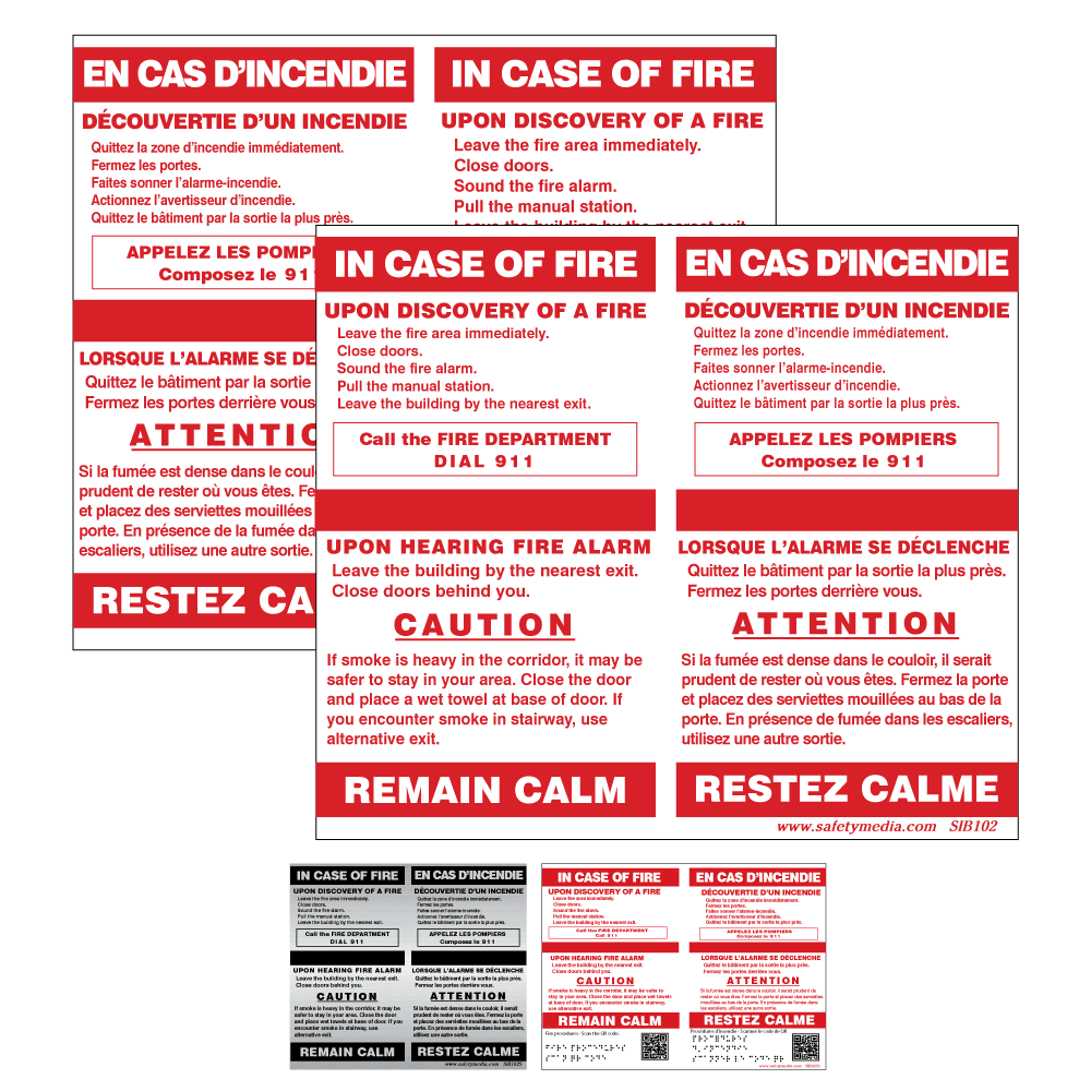 Bilingual In Case of Fire Single Stage No Elevator Extended Caution Signs