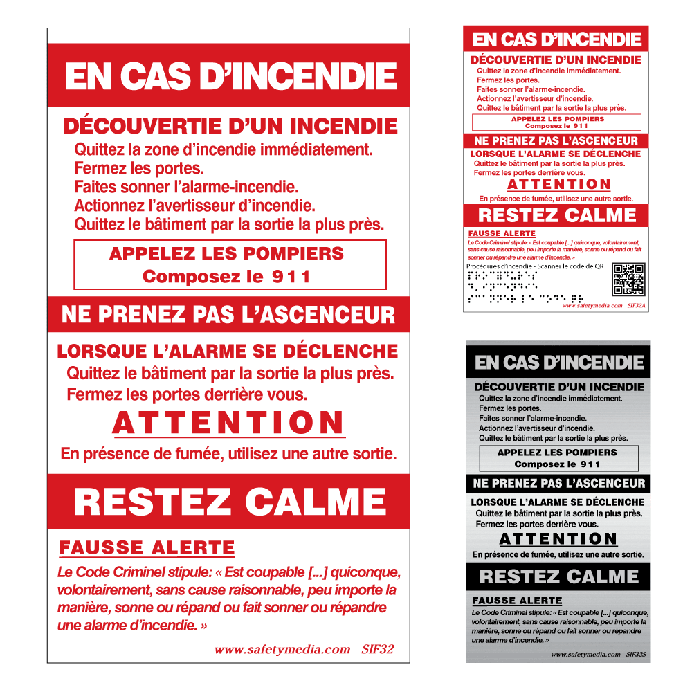 French In Case of Fire Single Stage Elevator false Alarm Signs