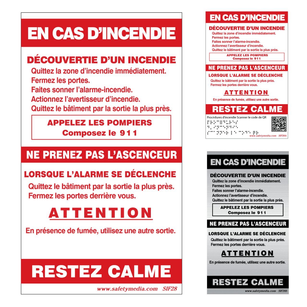 French In Case of Fire Single Stage Elevator Alternative Exit Signs