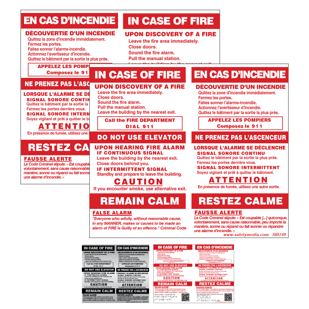 Bilingual In Case of Fire Two Stage Elevator false Alarm Sign