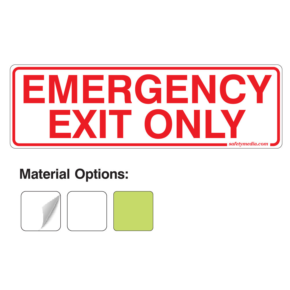 Emergency Exit Only sign options including vinyl stickers