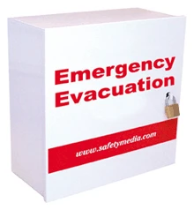 White 18-gauge steel Emergency Evacuation Box with Padlock – weather‑resistant steel safety box with reflective graphics for storing fire warden and emergency equipment