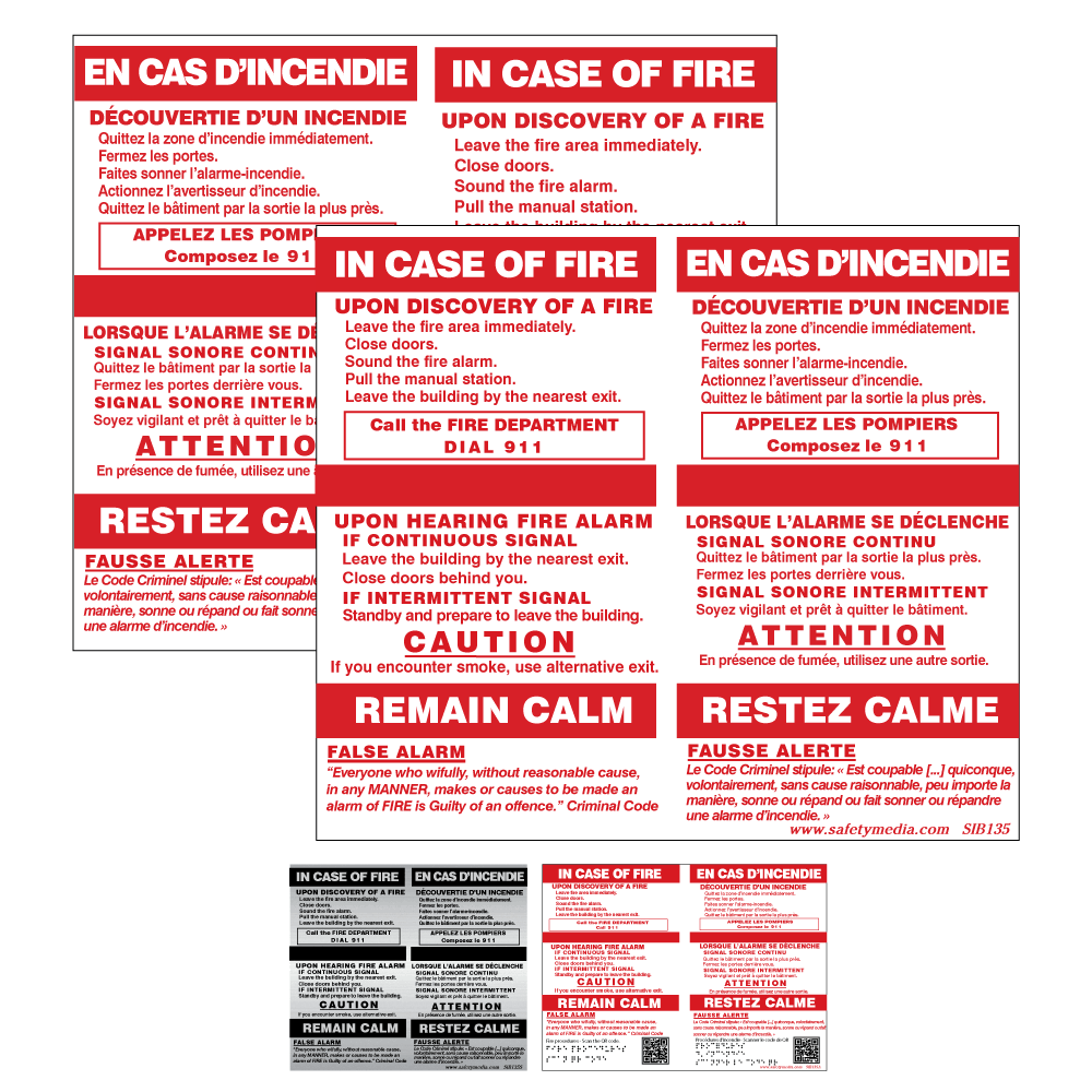 Bilingual In Case of Fire Sign Two Stage No Elevator false Alarm