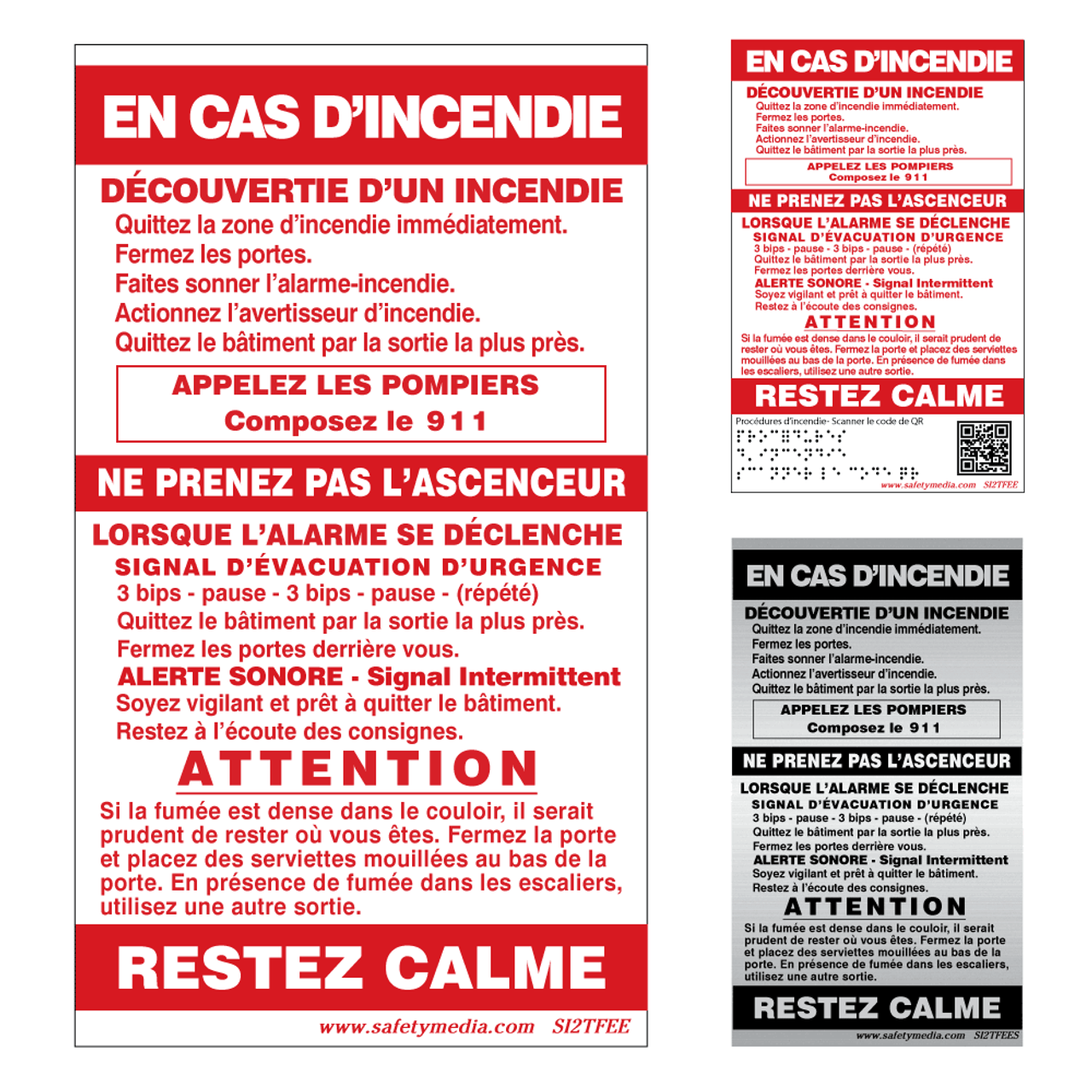 French In Case of Fire Temporal 2-Stage Elevator Extended Caution Signs