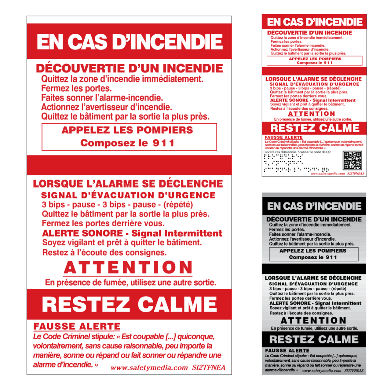 French In Case of Fire Temporal 2-Stage No Elevator false Alarm Sign