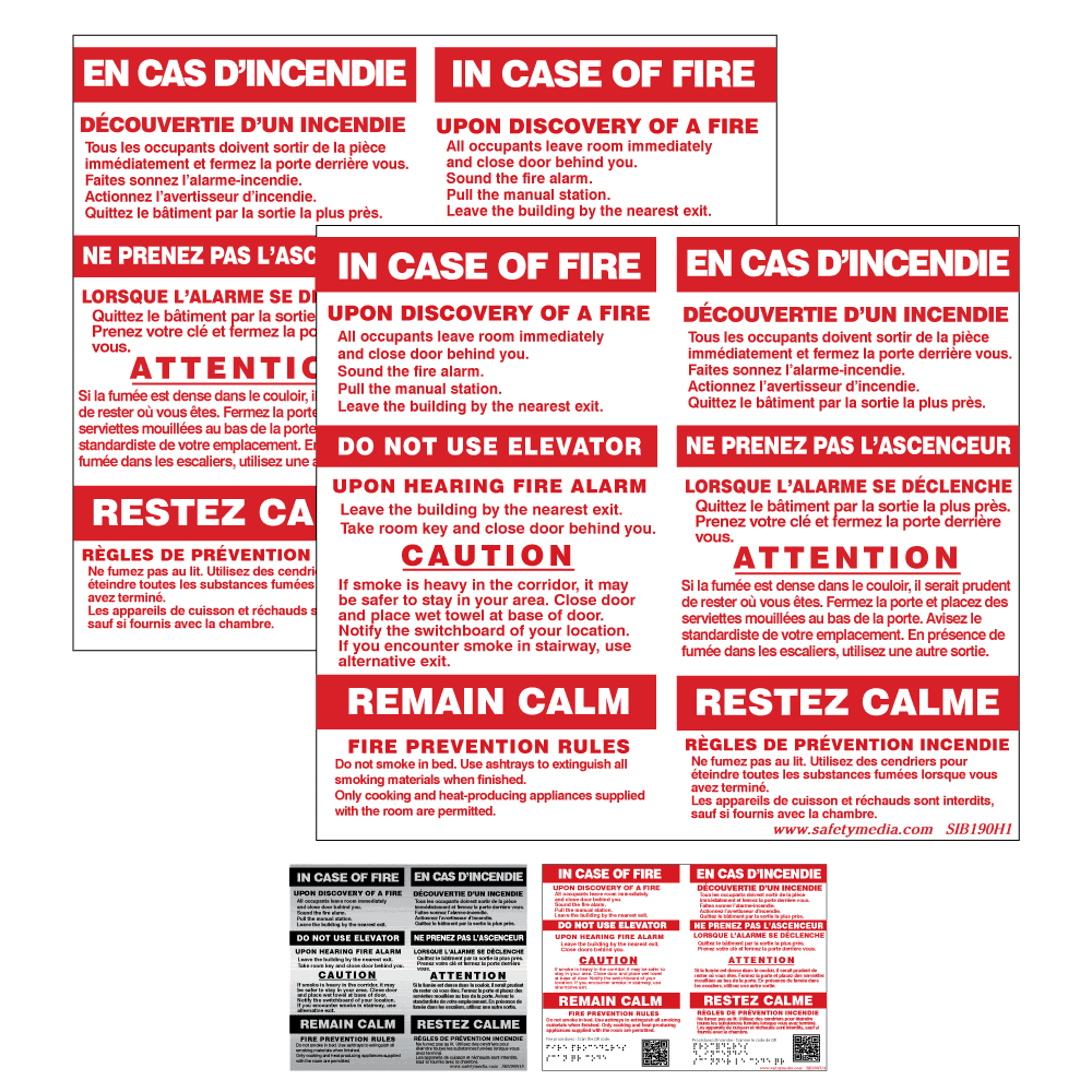 Bilingual In Case of Fire Single Stage Hotel Alarm Signs