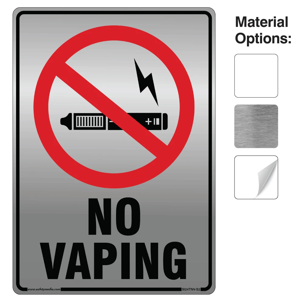 No Vaping sign showing symbol and text to restrict e-cigarette use.