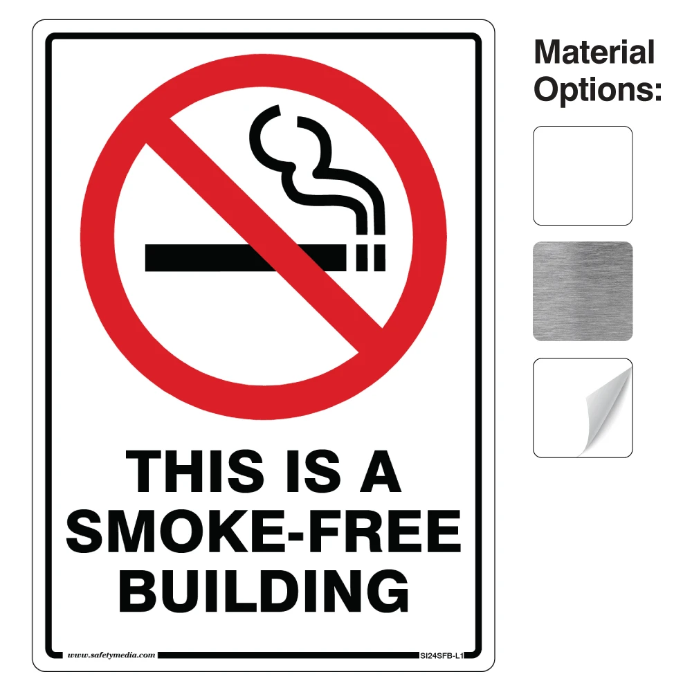 Smoke-Free Building signs with cigarette-free symbol in vinyl