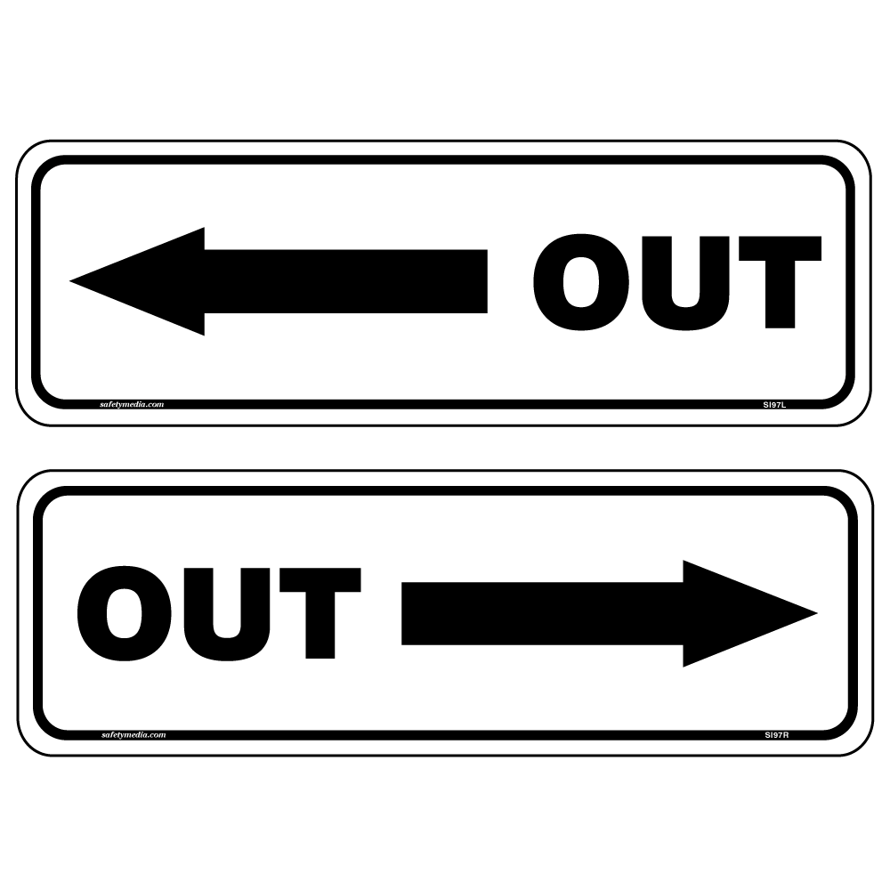 Out Directional Signs with a bright white left or right arrow on a black background