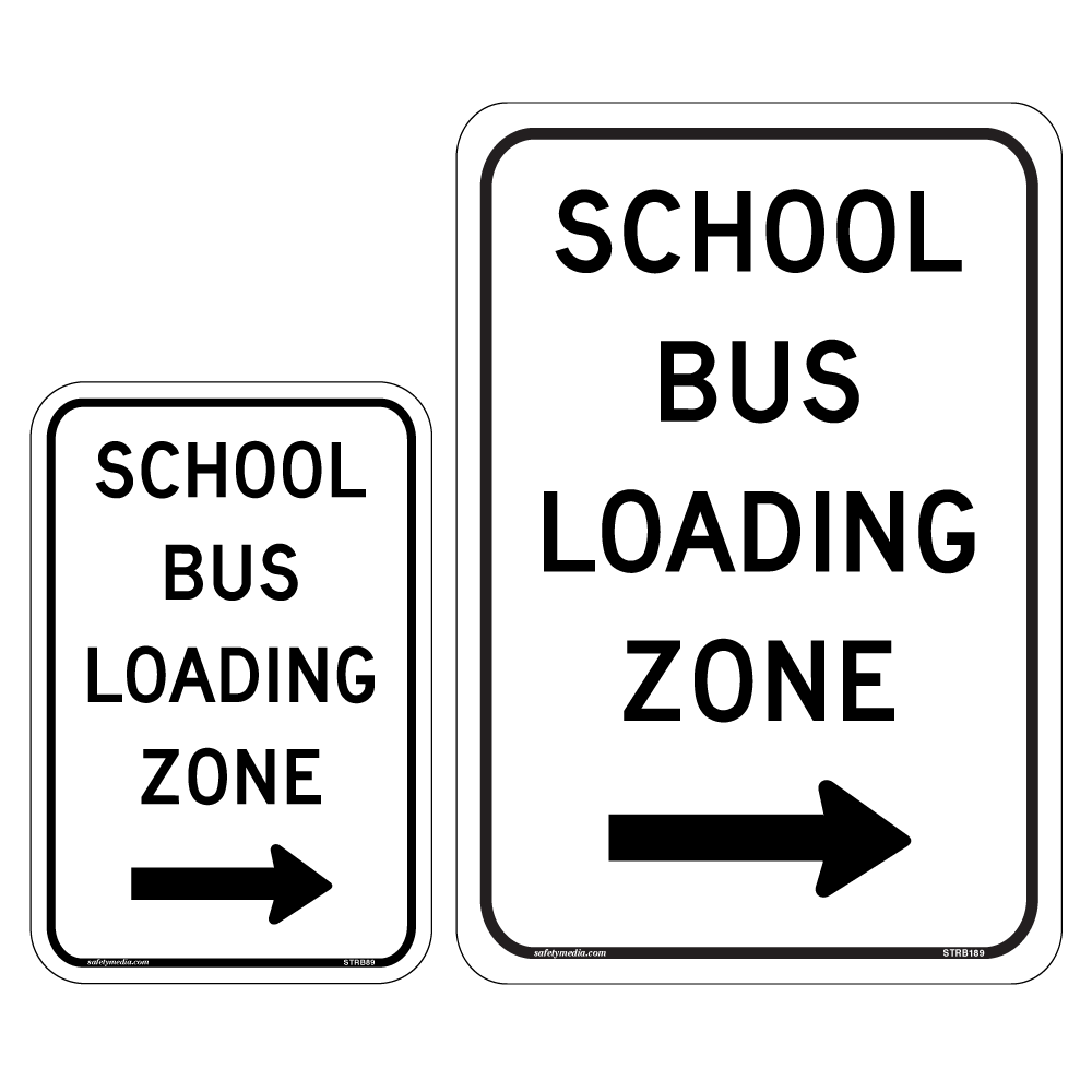 Regulatory School Bus Loading Zone Signs mark the area specifically designated for school bus loading.