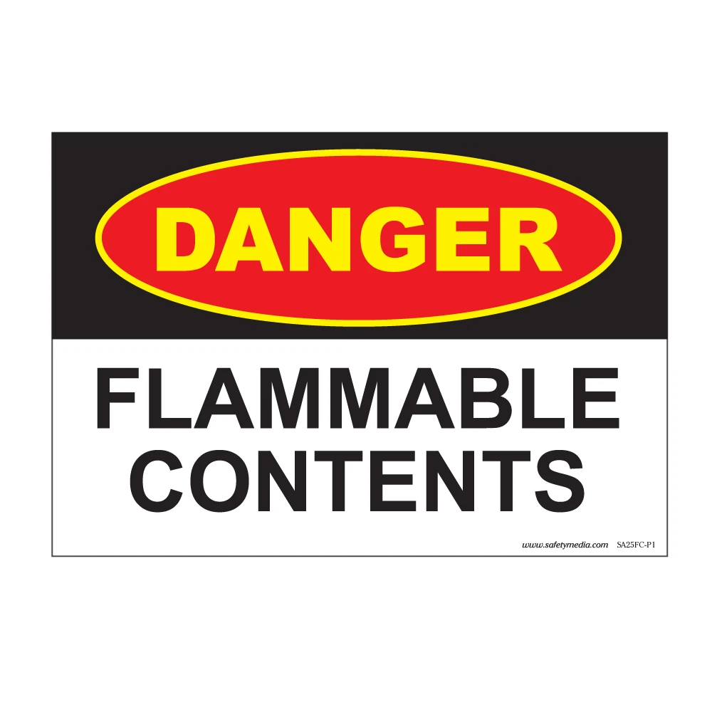 Danger Flammable Contents Sign for fire hazard and flammable materials warning