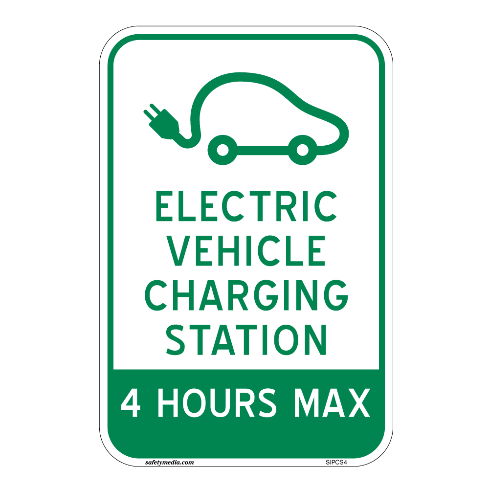 Electric Vehicle Charging Station Sign indicating a 4-hour maximum parking limit.