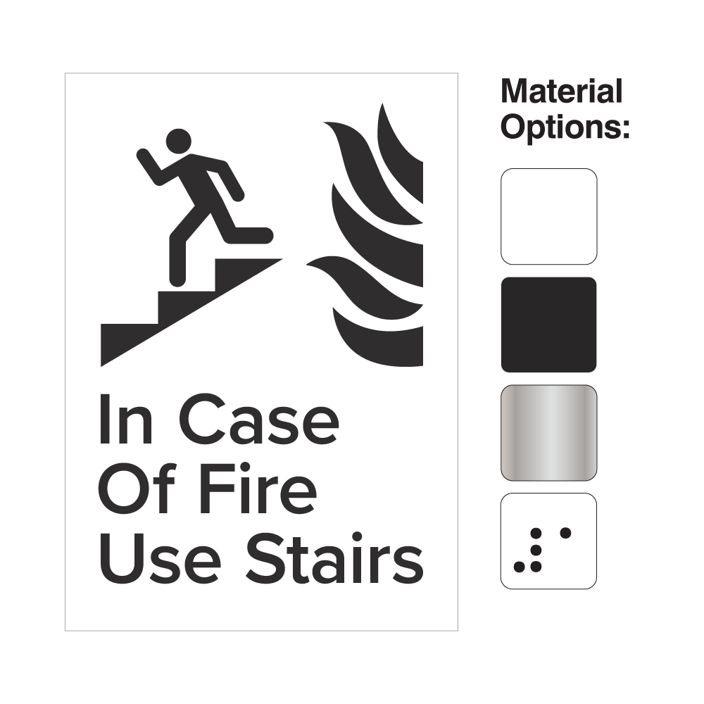 In Case Of Fire Use Stairs Signs – Fire Emergency Safety Signage Collection for accessible fire safety compliance.
