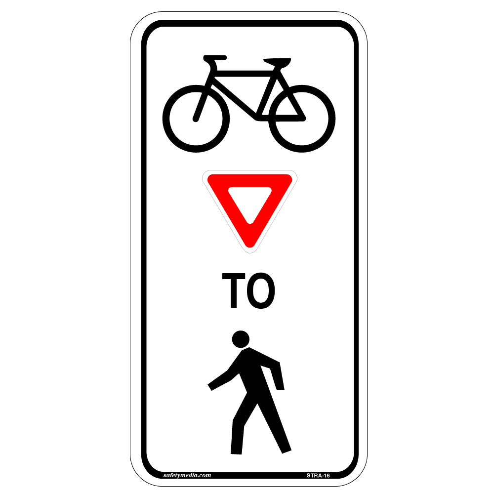 Ra-16 Bicycles Yield to Pedestrians Sign with bicycle