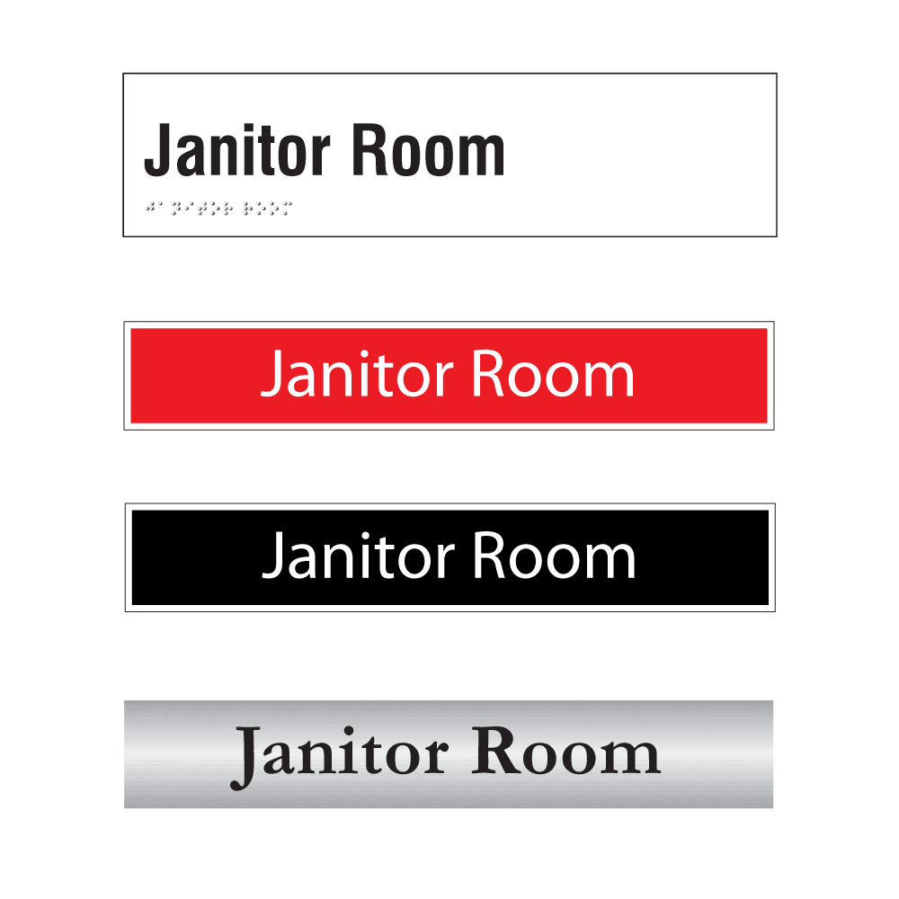Janitor's Room door sign options in silver